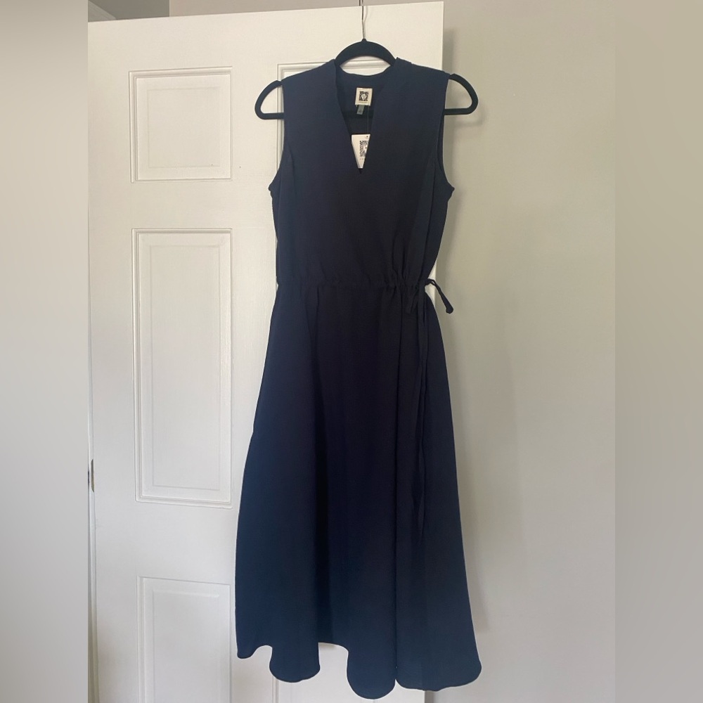 Anne Klein Sleeveless Side Tie Crinkle Midi Dress unlined
